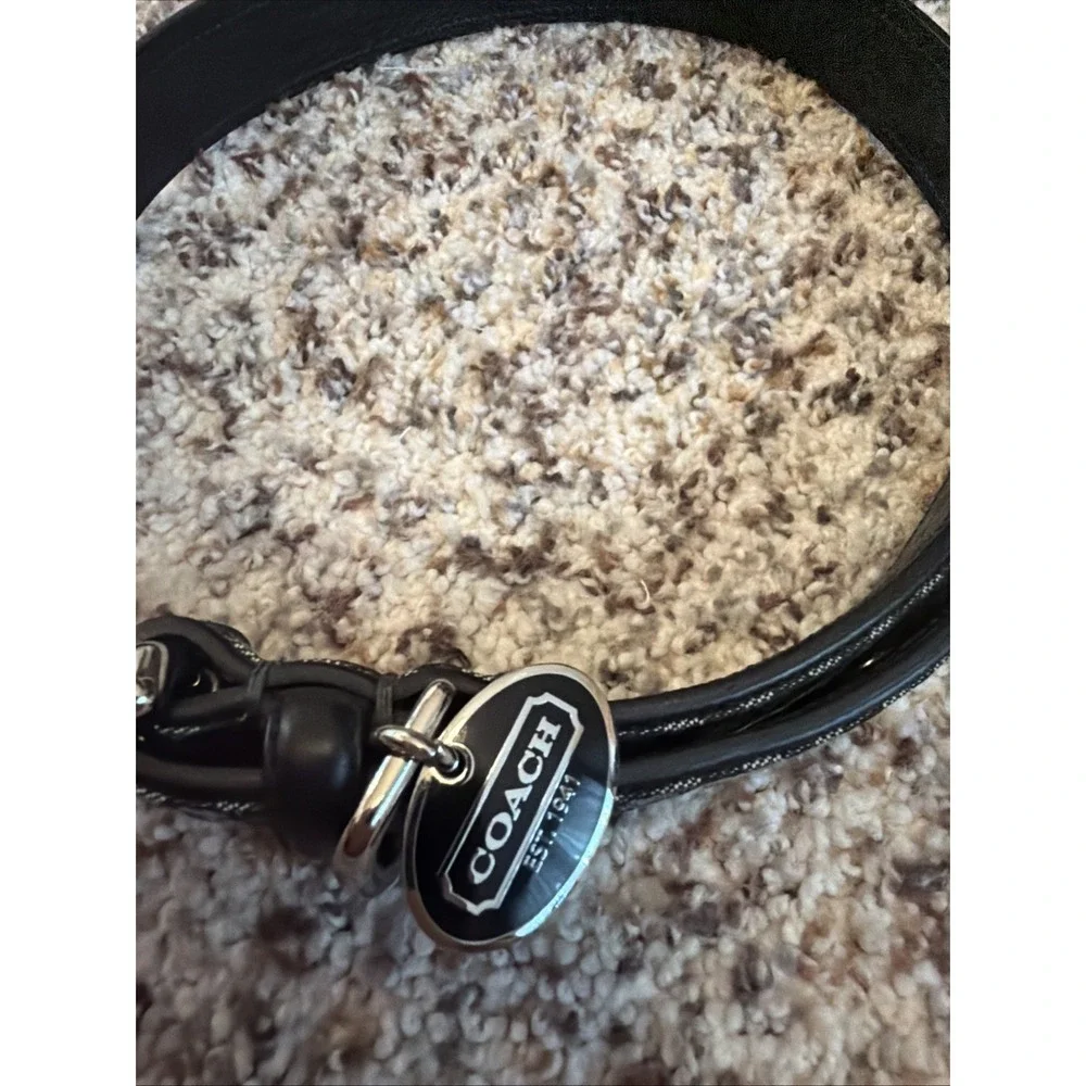 Authentic New COACH Gray Black Leather Signature Black CC Print Dog Collar Sz XL